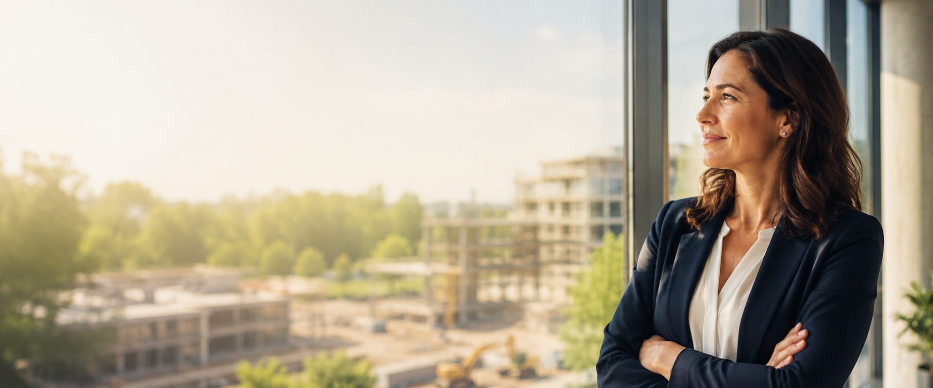 Nonprofit leader looking out over a construction site